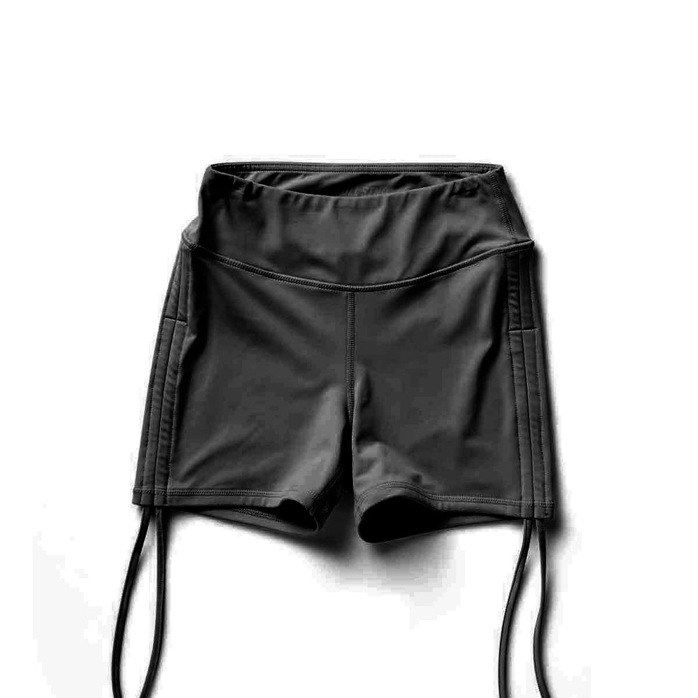 High-Waist Black Bike Shorts with Side Drawstring